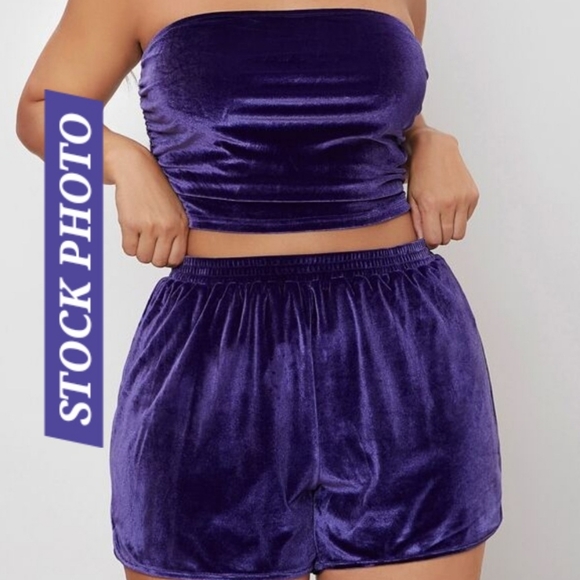 SHEIN Plus Size 2XL Tube Top And Track Short 2-Piece Set Soft Velvety Purple - Picture 2 of 9
